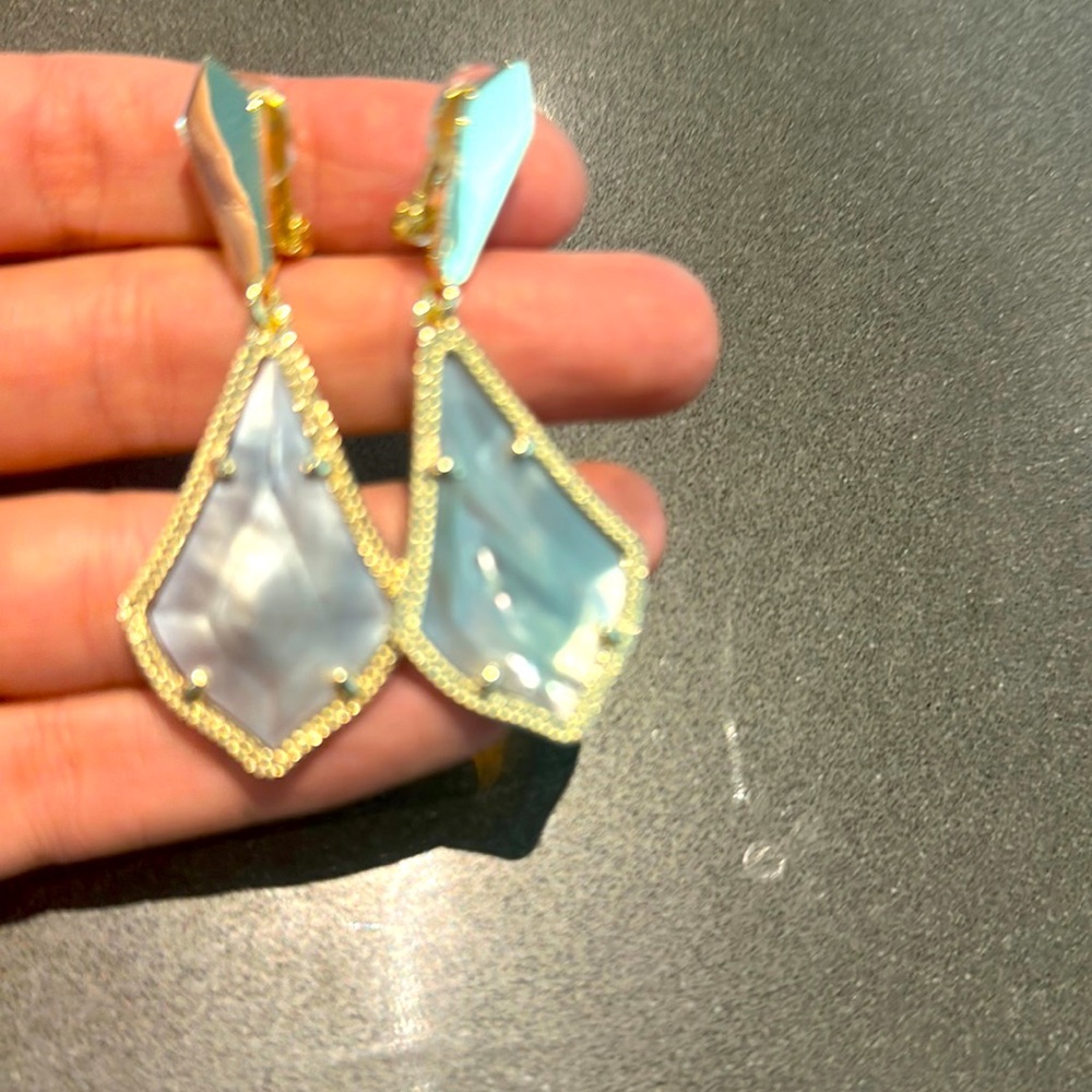 Kendra Scott clip statement earrings grey abalone